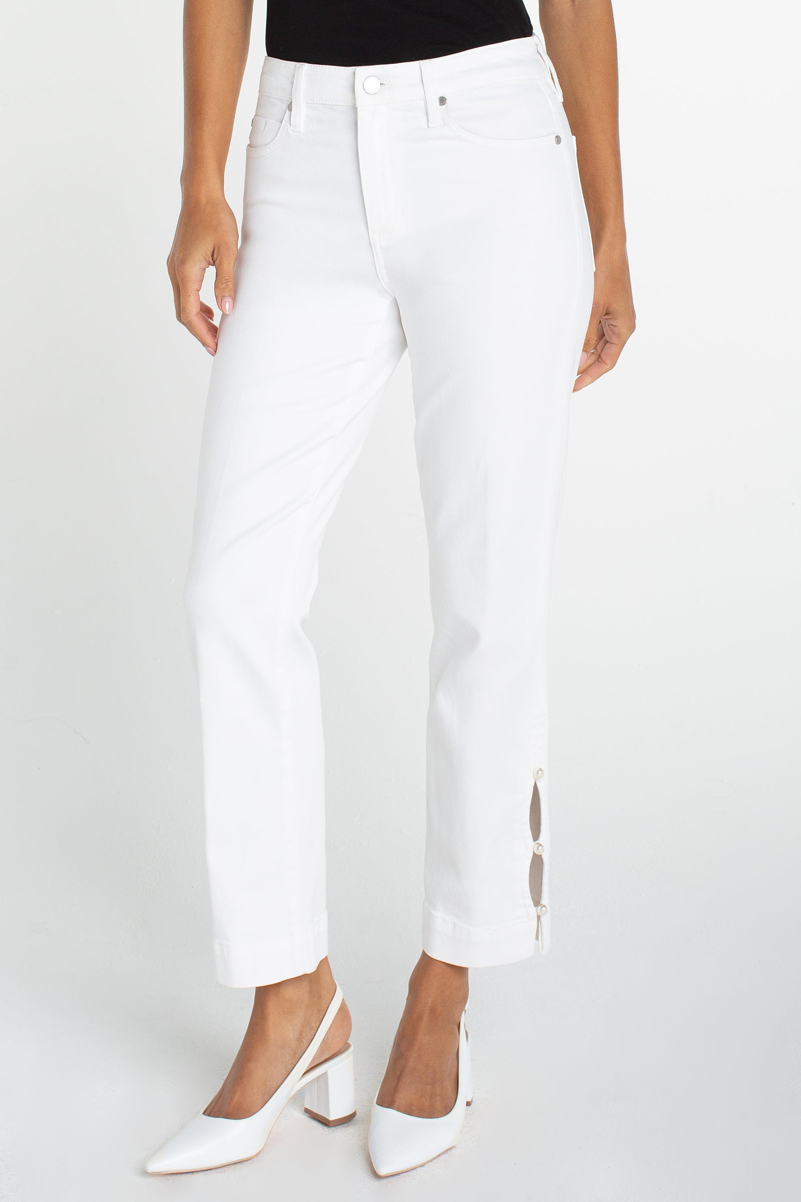 Liverpool Kennedy Crop Straight Jeans with Pearl Trim at Ooh La La! in Grapevine TX 76051