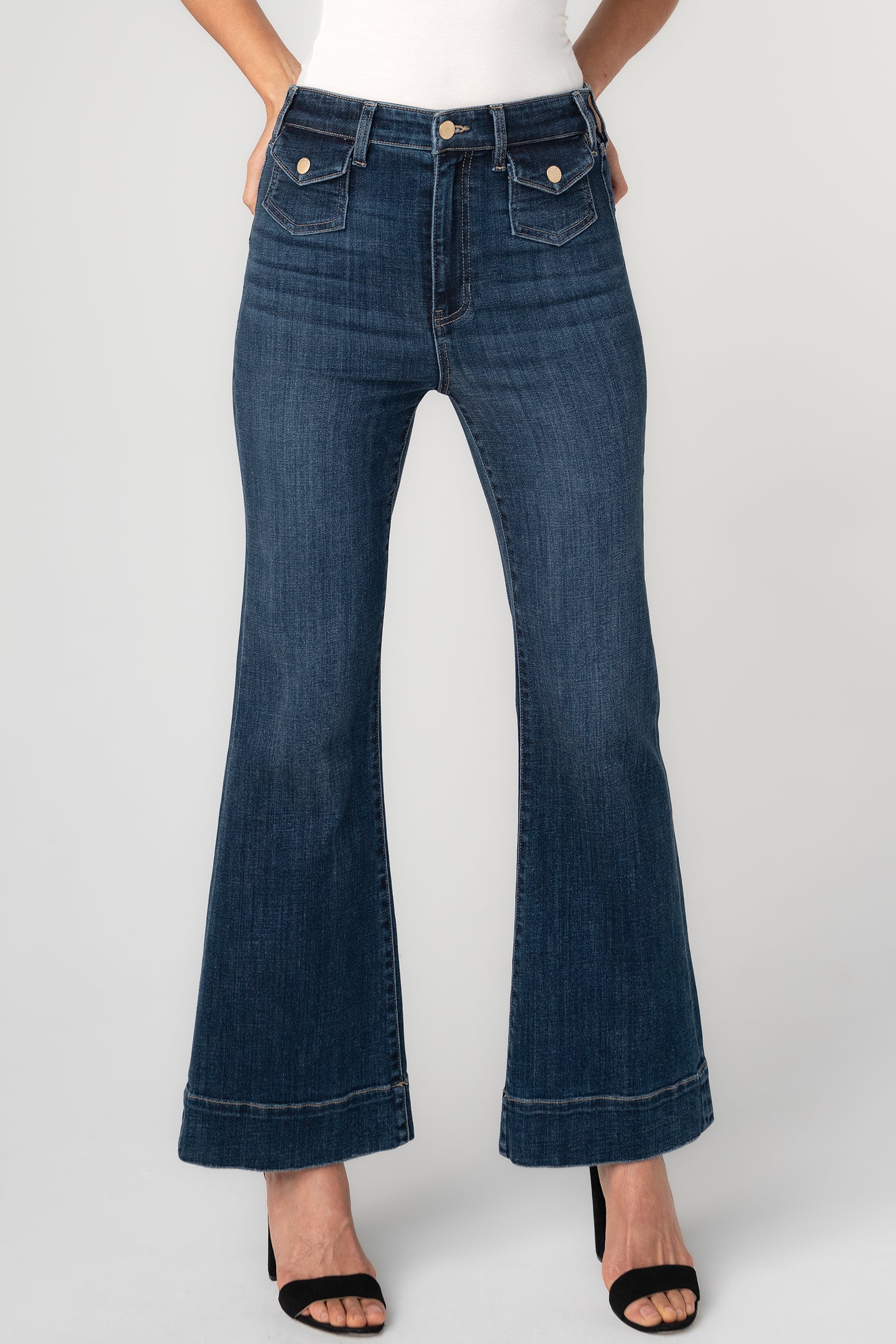Liverpool Hannah High Rise Flare Jeans with Mini Patch Pockets at Ooh La La! in Grapevine TX 76051