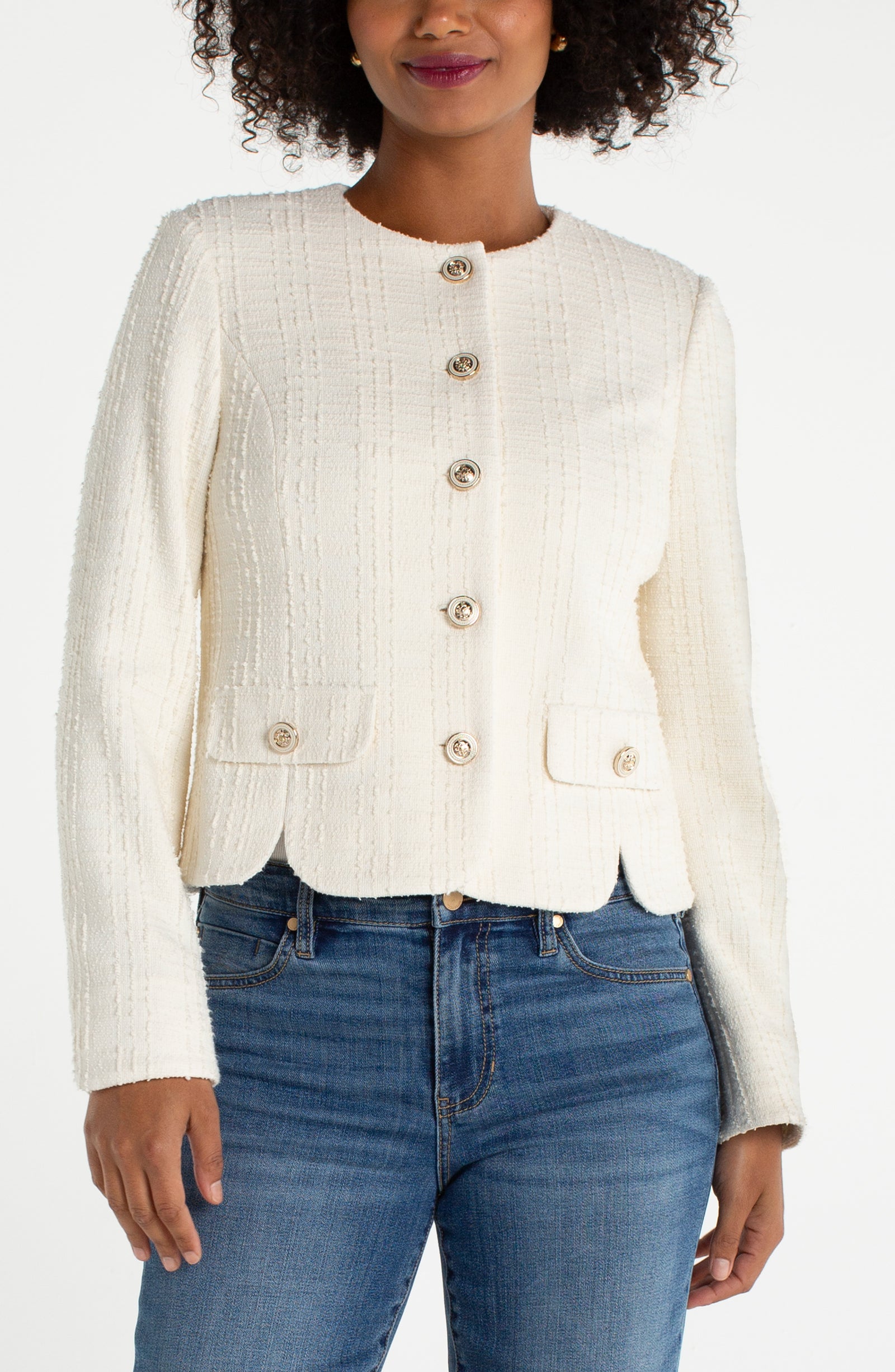 Liverpool Collarless Boucle Jacket at Ooh La La! in Grapevine TX 76051