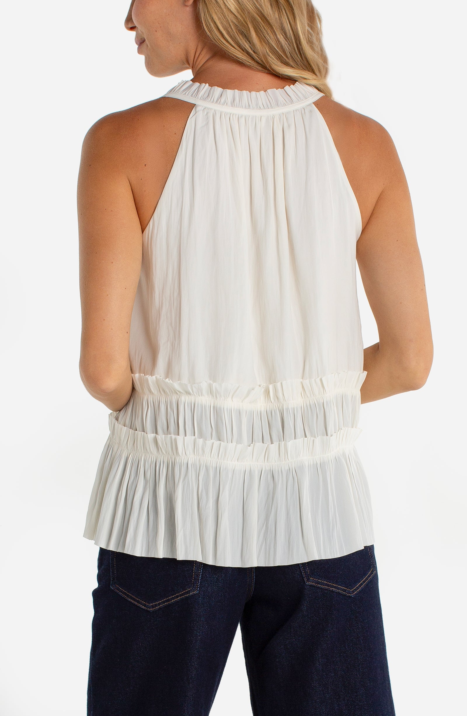 Liverpool Sleeveless Top with Ruffles at Ooh La La! in Grapevine TX 76051 