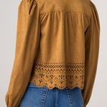 Liverpool Puff Sleeve Faux Suede Jacket with Laser Cut Hem at ooh la la! in Grapevine TX 76051