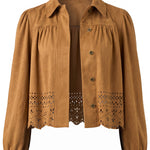 Liverpool Puff Sleeve Faux Suede Jacket with Laser Cut Hem at ooh la la! in Grapevine TX 76051