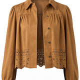 Liverpool Puff Sleeve Faux Suede Jacket with Laser Cut Hem at ooh la la! in Grapevine TX 76051