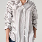 Liverpool Adjustable Sleeve Button Front Striped Blouse