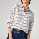 Liverpool Adjustable Sleeve Button Front Striped Blouse