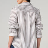 Liverpool Adjustable Sleeve Button Front Striped Blouse