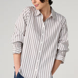Liverpool Adjustable Sleeve Button Front Striped Blouse