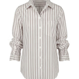 Liverpool Adjustable Sleeve Button Front Striped Blouse