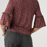Liverpool Red Geo-Print Flared Half Sleeve Knit Top at ooh la la! in Grapevine TX 76051