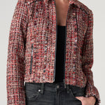 Liverpool Red Multi Tweed Fringe Jacket – Sophisticated Zip-Front Statement Piece at ooh la la! in Grapevine TX 76051