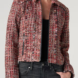 Liverpool Red Multi Tweed Fringe Jacket – Sophisticated Zip-Front Statement Piece at ooh la la! in Grapevine TX 76051