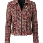 Liverpool Red Multi Tweed Fringe Jacket – Sophisticated Zip-Front Statement Piece at ooh la la! in Grapevine TX 76051