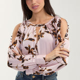 Liverpool Long Sleeve Satin Print Blouse with Buttons on Sleeves at ooh la la in Grapevine TX 76051