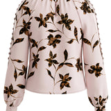 Liverpool Long Sleeve Satin Print Blouse with Buttons on Sleeves at ooh la la in Grapevine TX 76051
