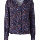 Liverpool Long Sleeve Print Blouse in blue/brown multi print at ooh la la! in Grapevine TX 76051