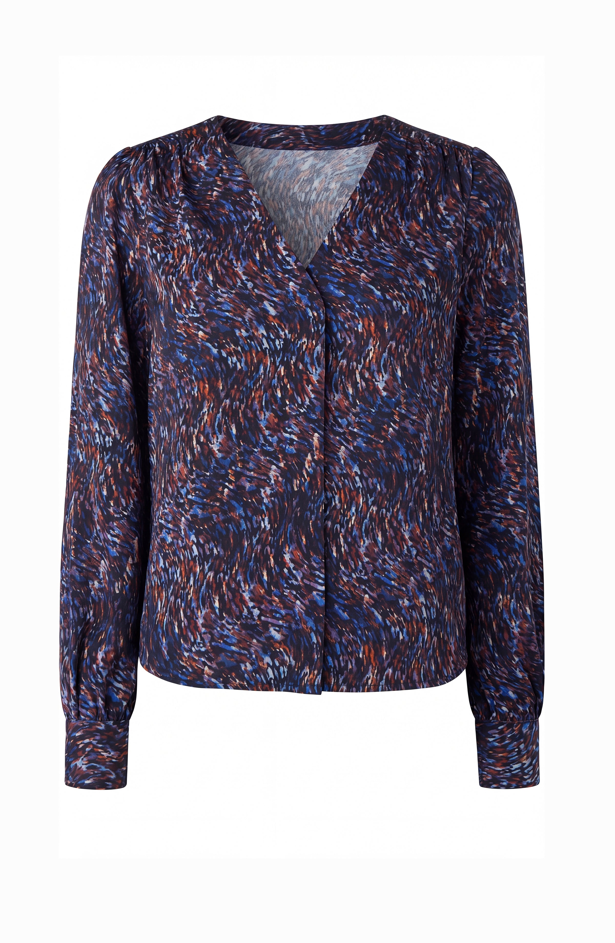 Liverpool Long Sleeve Print Blouse in blue/brown multi print at ooh la la! in Grapevine TX 76051