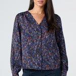Liverpool Long Sleeve Print Blouse in blue/brown multi print at ooh la la! in Grapevine TX 76051