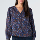 Liverpool Long Sleeve Print Blouse in blue/brown multi print at ooh la la! in Grapevine TX 76051