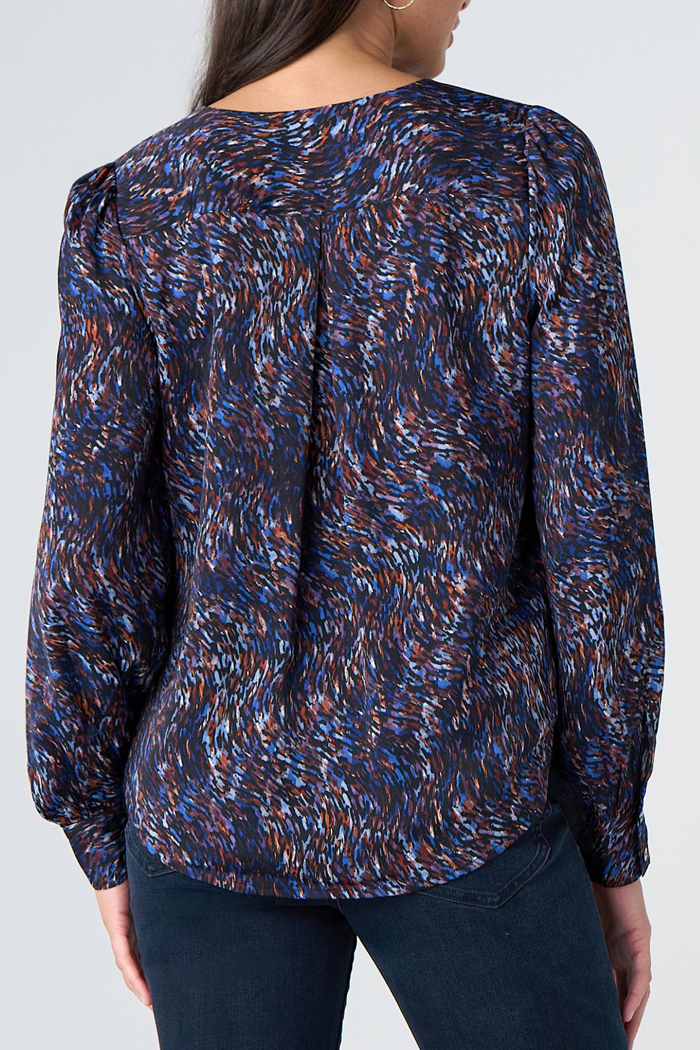 Liverpool Long Sleeve Print Blouse in blue/brown multi print at ooh la la! in Grapevine TX 76051
