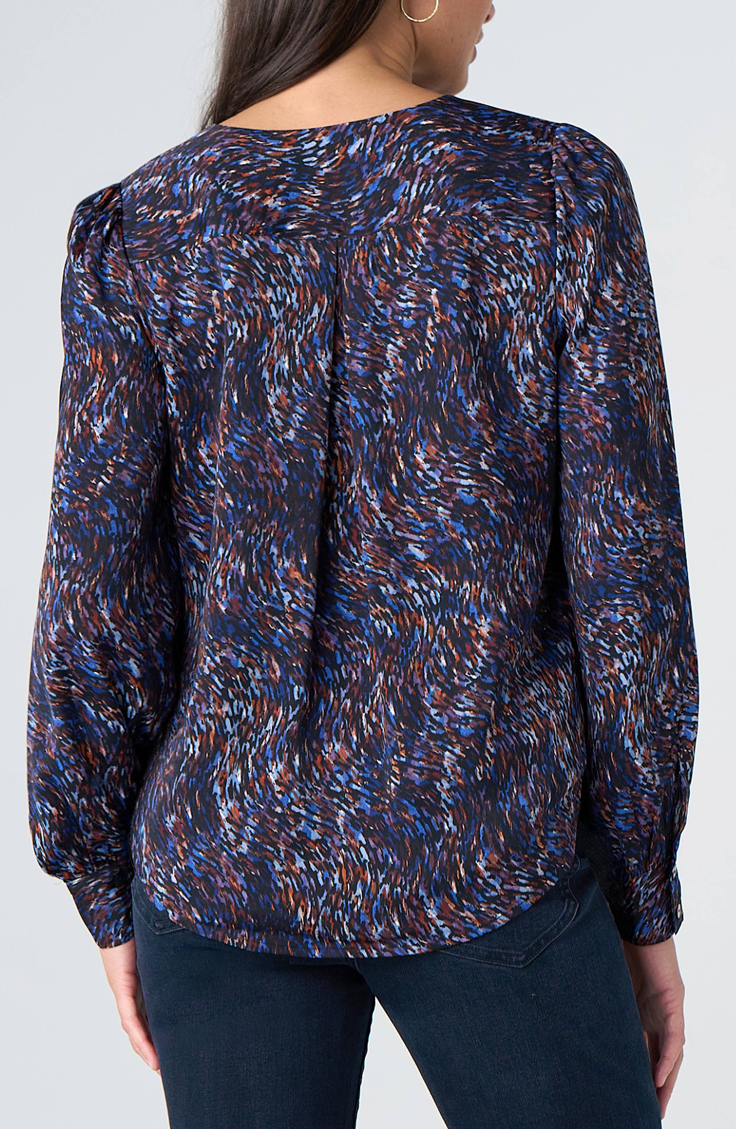 Liverpool Long Sleeve Print Blouse in blue/brown multi print at ooh la la! in Grapevine TX 76051