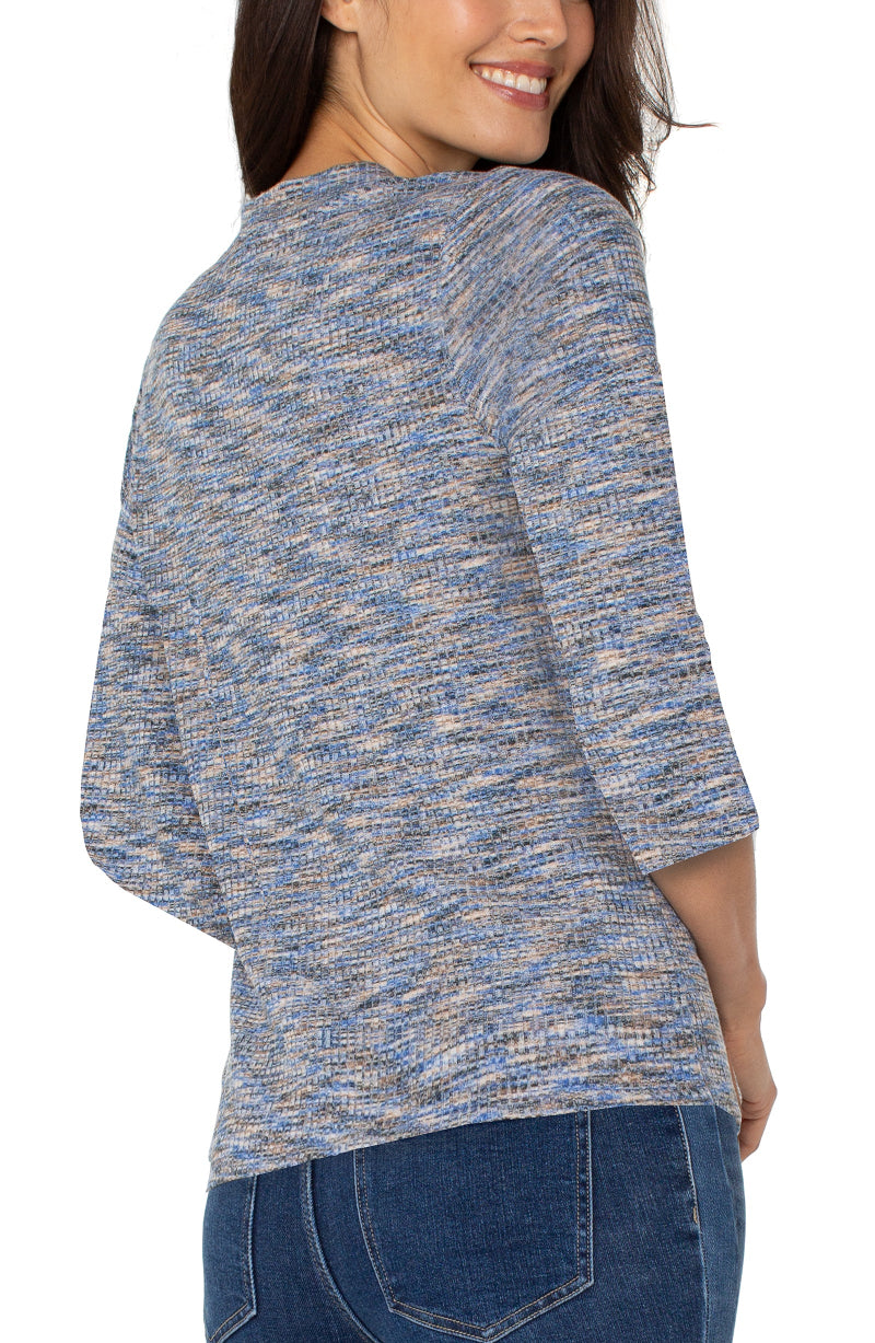 Liverpool 3/4 Sleeve Space Dye Knit Tee in blue spacedye at ooh la la! in Grapevine TX 76051