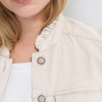 Liverpool Puff Sleeve Trucker Jacket with Ruffle Collar in Bone at ooh la la! in Grapevine TX 76051