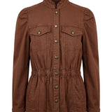 Liverpool Puff Sleeve Trucker Jacket with Ruffle Collar in Carob Brown at ooh la la! in Grapevine TX 76051