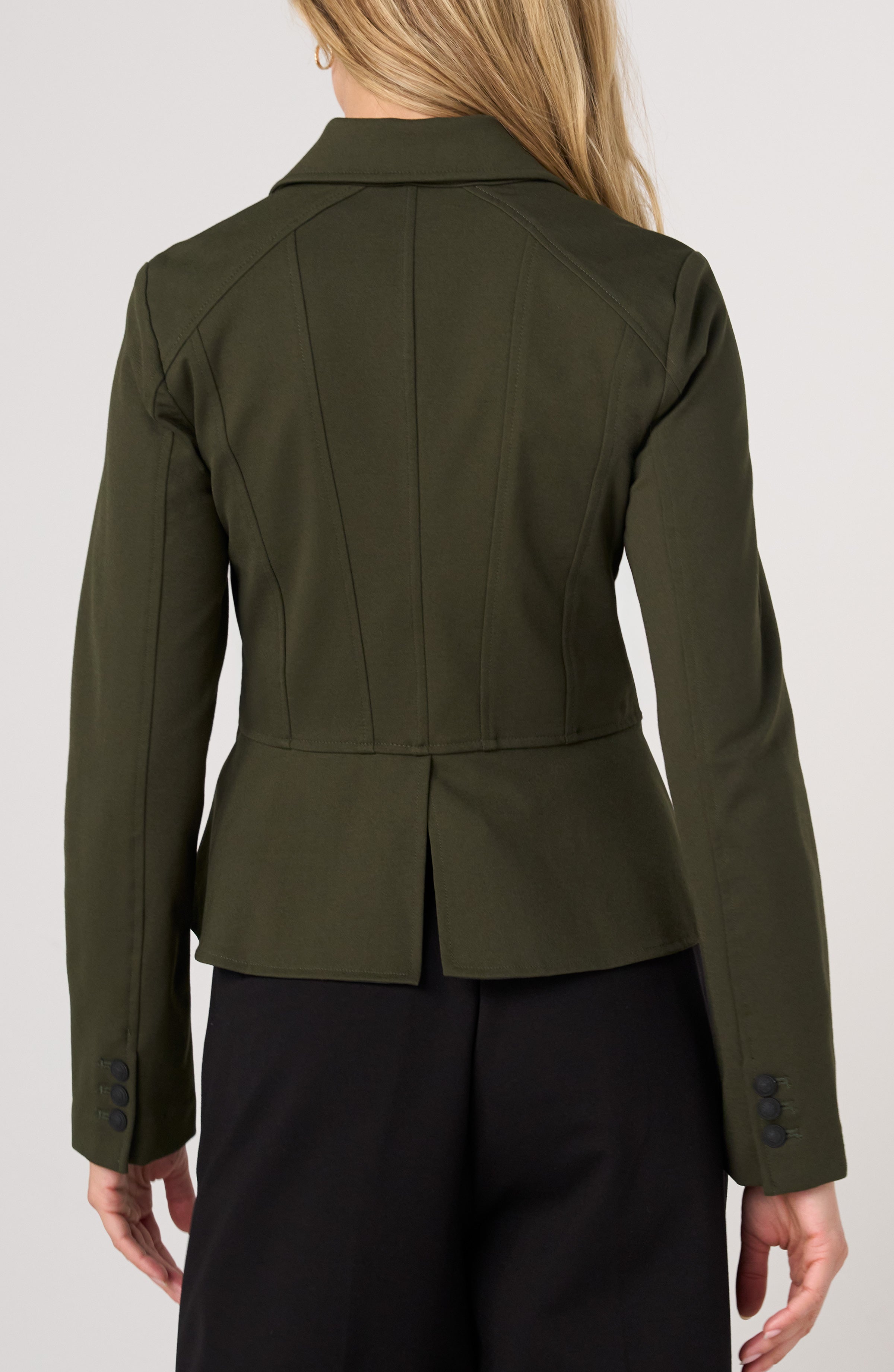 Liverpool Peplum Jacket in Hunter Green at ooh la la! in Grapevine TX 76051