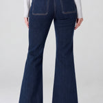 Liverpool Hannah Flare jeans with vintage patch pockets in collegiate blue denim at ooh la la! in Grapevine TX 76051