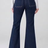 Liverpool Hannah Flare jeans with vintage patch pockets in collegiate blue denim at ooh la la! in Grapevine TX 76051
