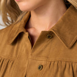 Liverpool Puff Sleeve Faux Suede Jacket with Laser Cut Hem at ooh la la! in Grapevine TX 76051