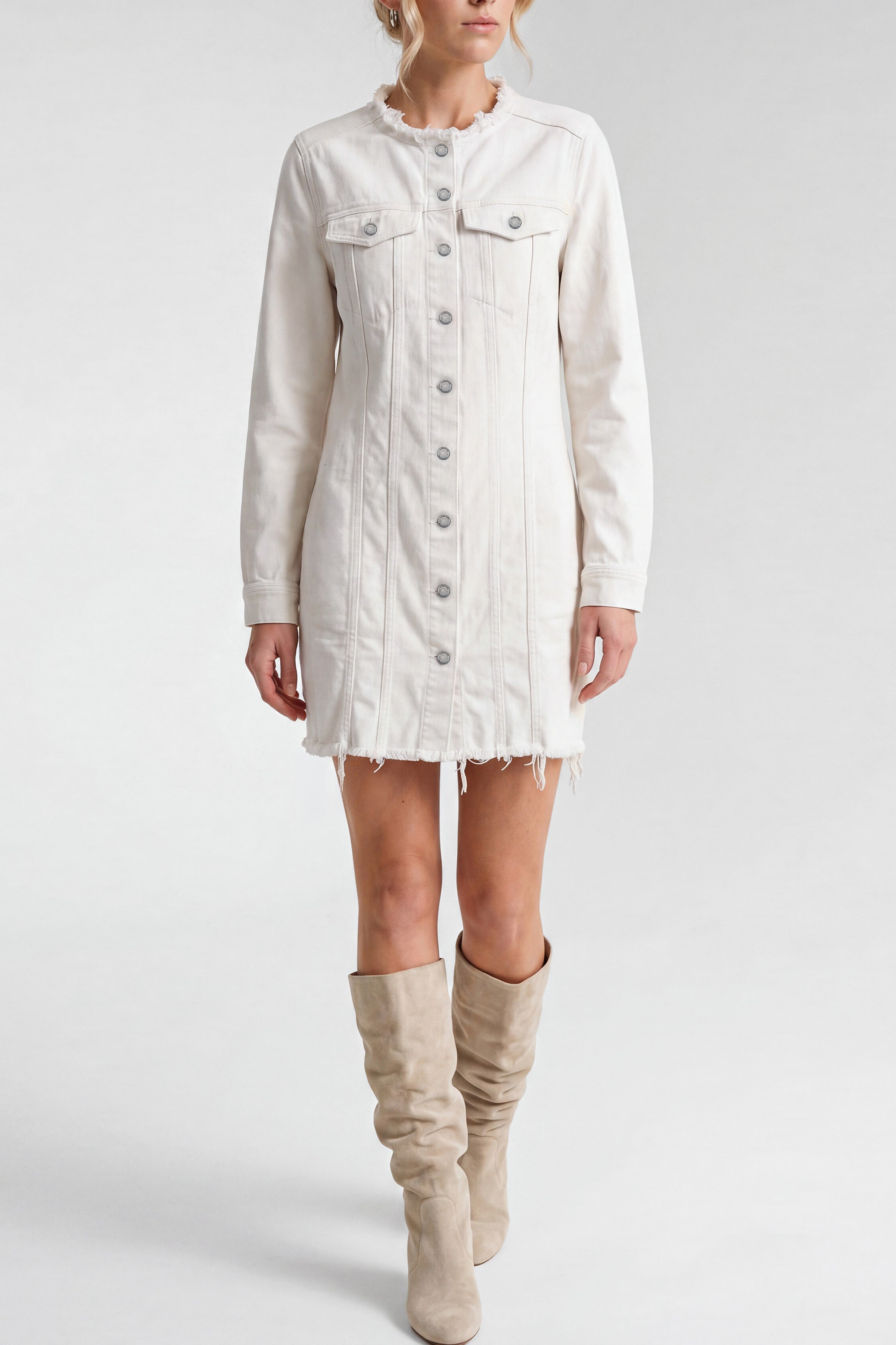 Liverpool Collarless Trucker Dress at Ooh La La! in Grapevine TX 76051