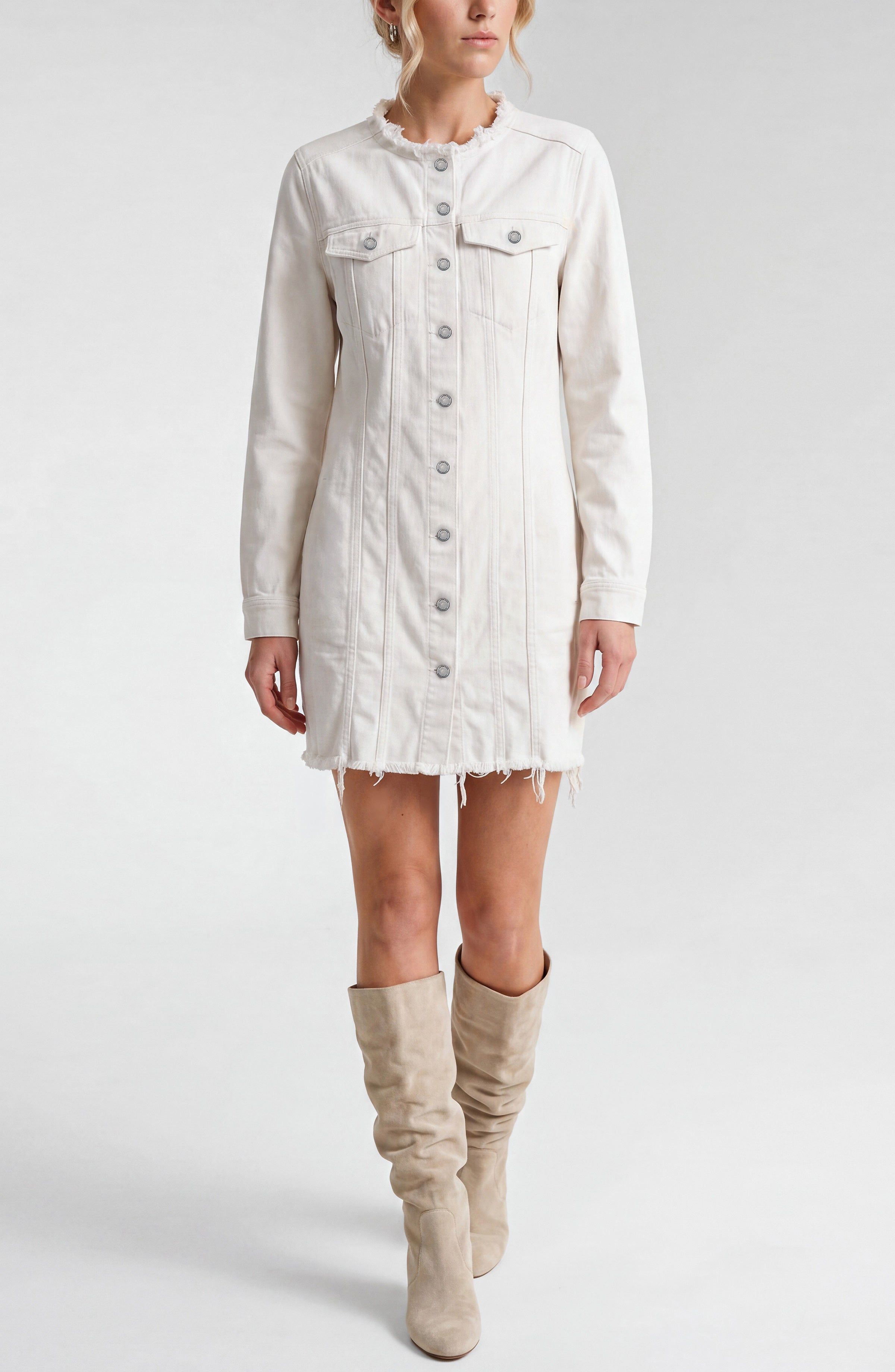 Liverpool Collarless Trucker Dress at Ooh La La! in Grapevine TX 76051