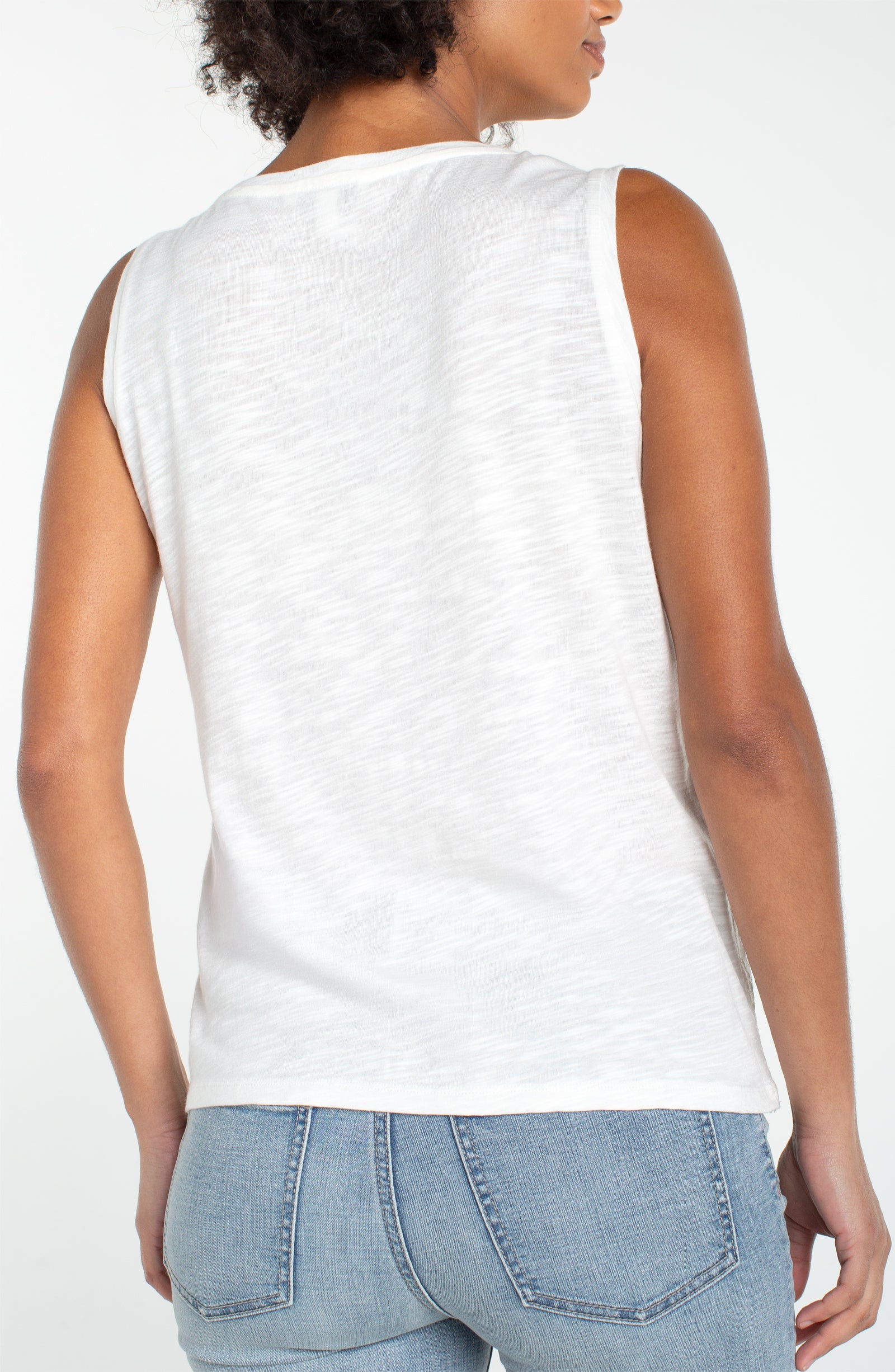 Liverpool Sleeveless Lace to Knit Top in whipped cream at ooh la la! in Grapevine TX 76051