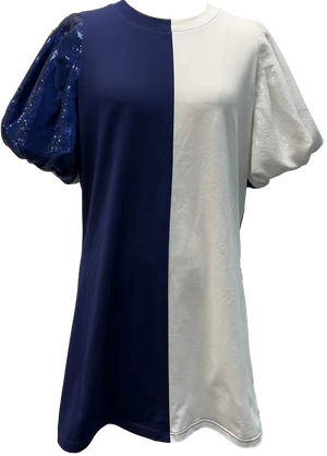 Queen of Sparkles Silver Colorblock Sequin Sleeve Dress - navy & white at ooh la la! in Grapevine TX 76051