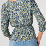 Liverpool 3/4 Ruched Slv V Neck Knit Top at Ooh La La! in Grapevine TX 76051