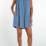 Liverpool Flutter Sleeve Embroidered Denim Dress - 1