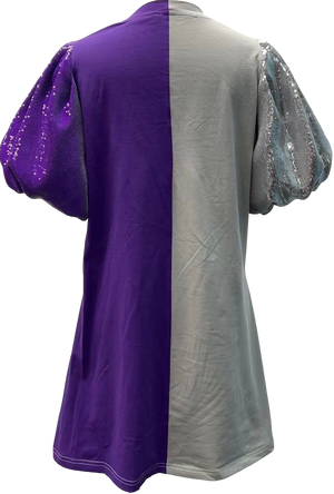 Queen of Sparkles Silver Colorblock Sequin Sleeve Dress - purple & white at ooh la la! in Grapevine TX 76051
