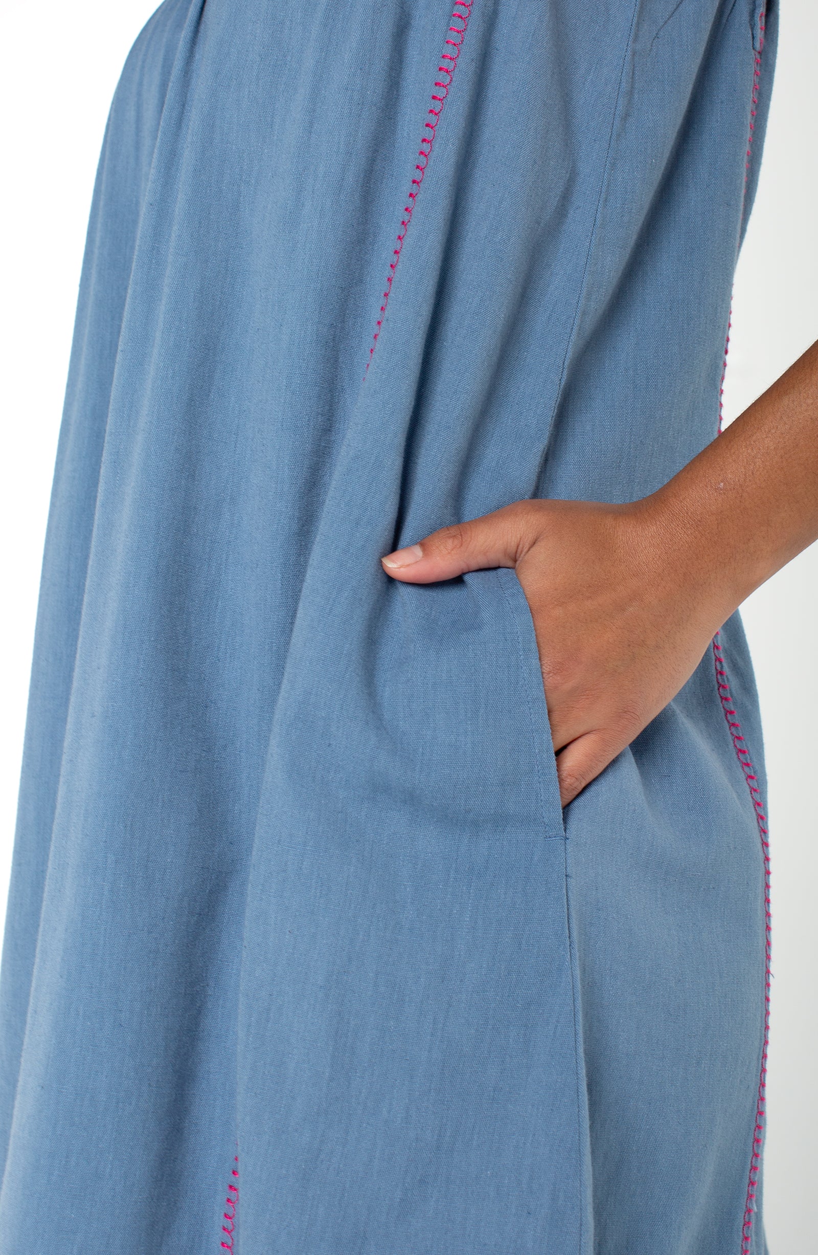Liverpool Flutter Sleeve Embroidered Denim Dress - 3