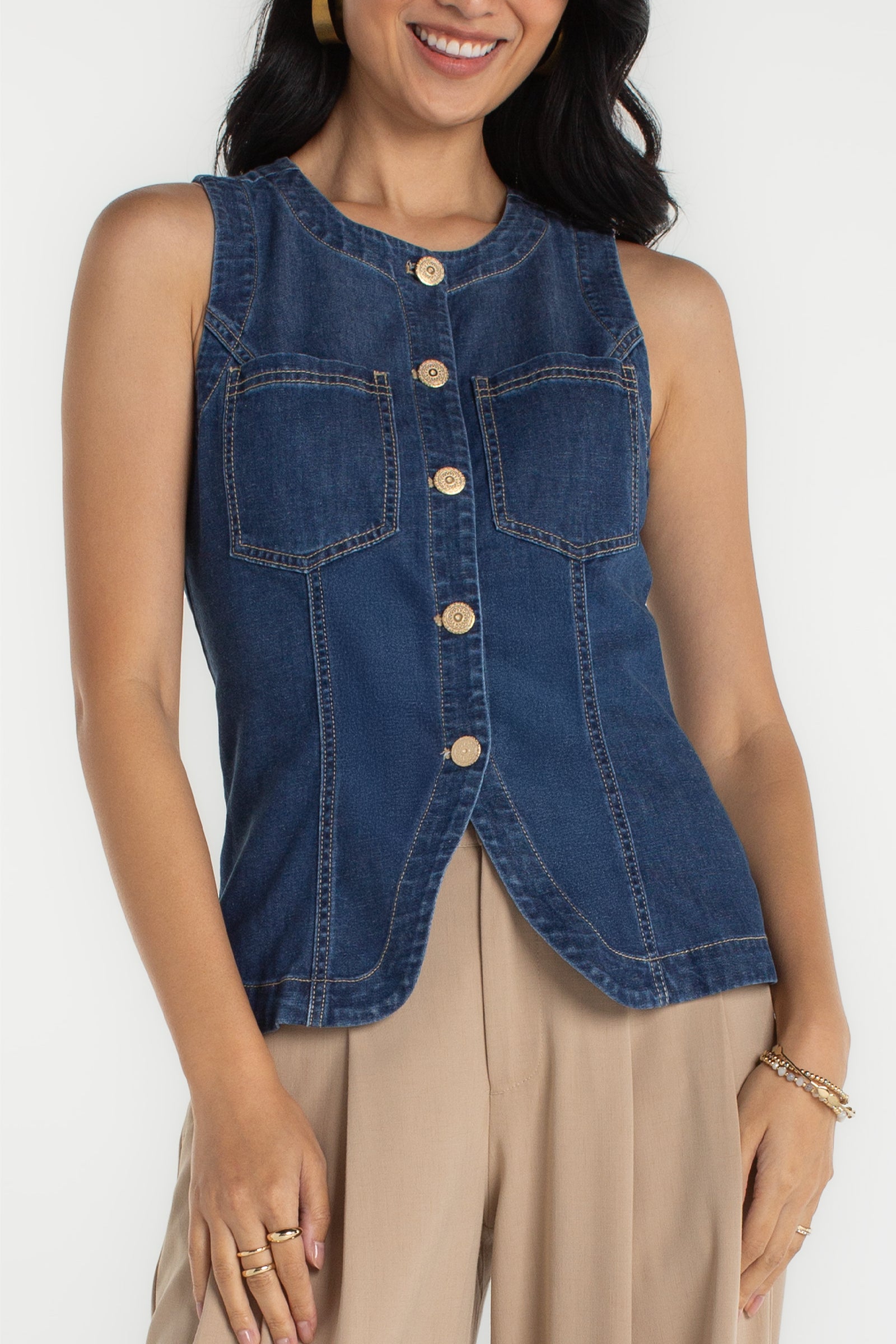 Liverpool Crew Neck Denim Vest at ooh la la in Grapevine TX 76051