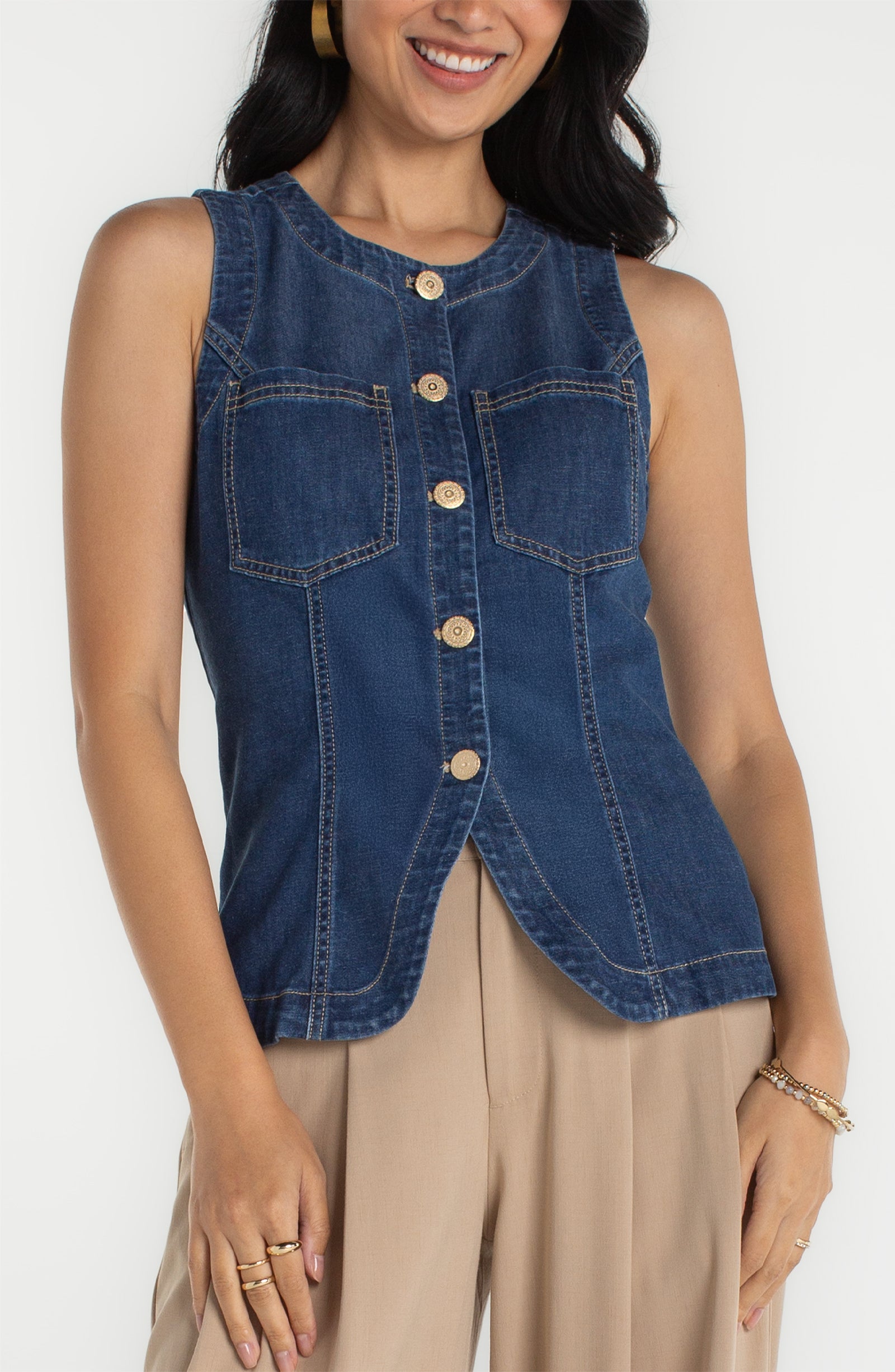 Liverpool Crew Neck Denim Vest at ooh la la in Grapevine TX 76051