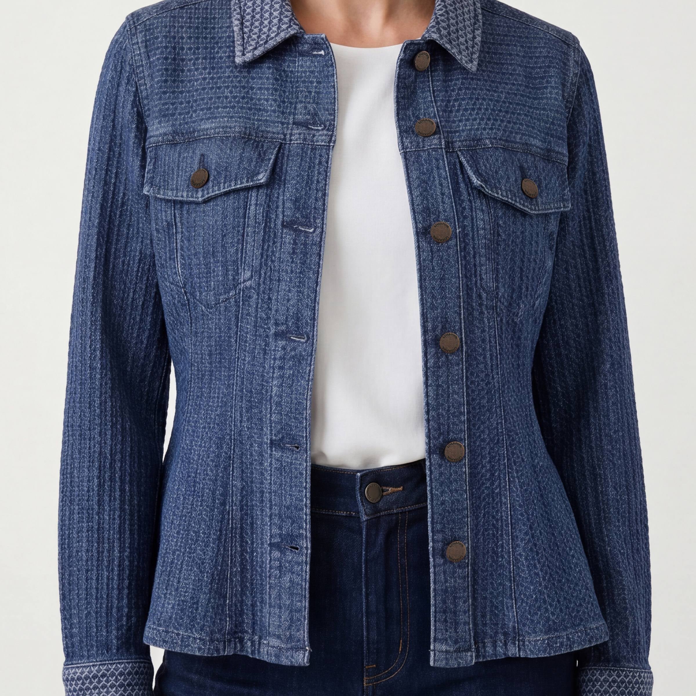 Liverpool Fit and Flar Trucker Jacket at Ooh La La! in Grapevine TX 76051