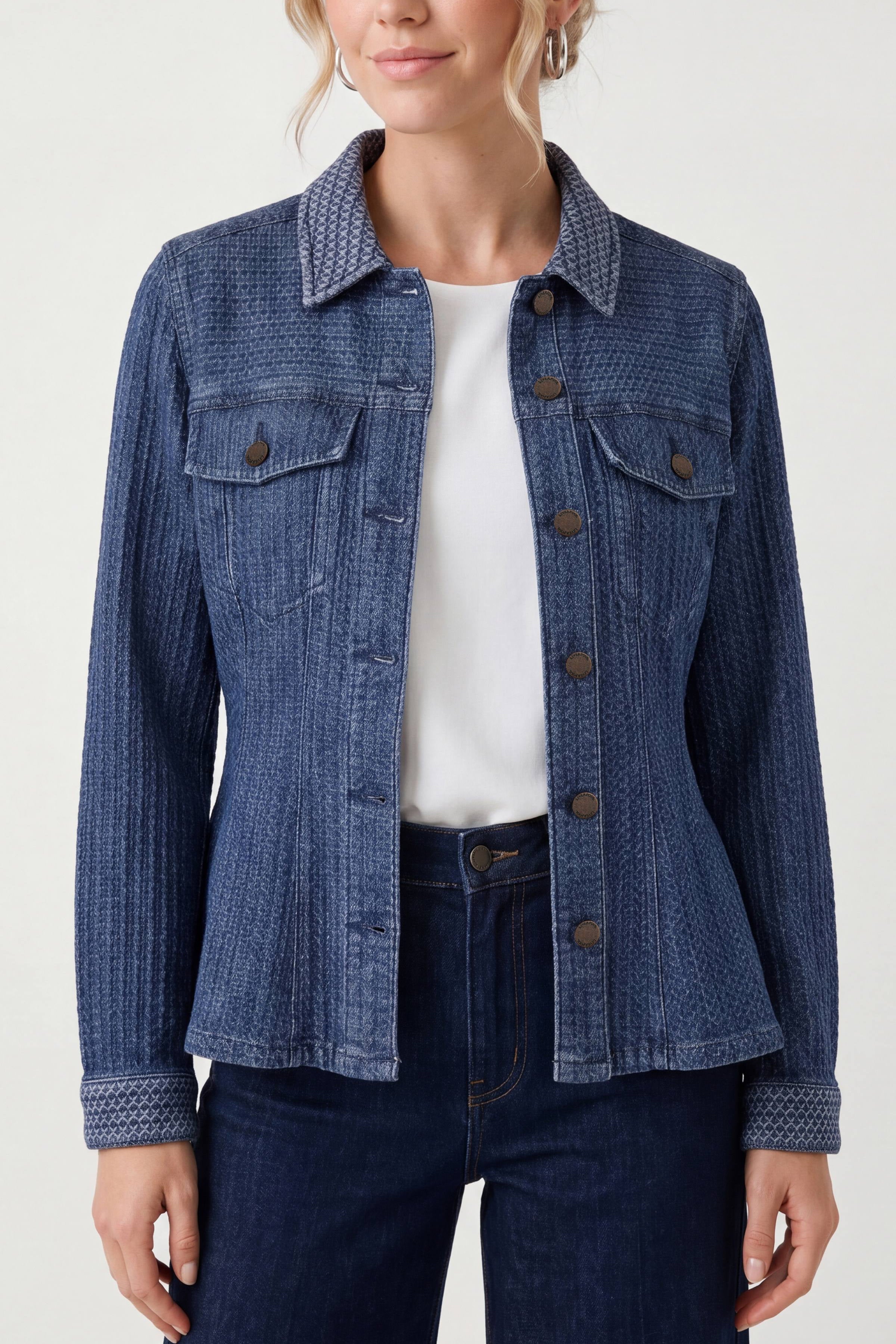 Liverpool Fit and Flar Trucker Jacket at Ooh La La! in Grapevine TX 76051