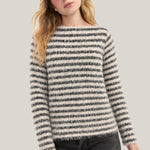 Liverpool Long Sleeve Boatneck Stripe Knit Top in cream/black stripe at ooh la la! in Grapevine TX 76051