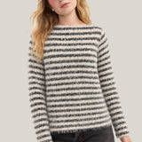 Liverpool Long Sleeve Boatneck Stripe Knit Top in cream/black stripe at ooh la la! in Grapevine TX 76051