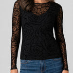 Liverpool Long Sleeve Layered Mesh Top in black at ooh la la! in Grapevine TX 76051