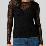 Liverpool Long Sleeve Layered Mesh Top in black at ooh la la! in Grapevine TX 76051