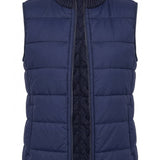 Liverpool reversible zip front quilted sweater vest in heather navy, flat lay view