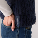 Liverpool Los Angeles navy cable-knit quilted sweater vest with zip closure detail