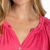 Liverpool 3/4 Sleeve Blouse with Ruffle Details in Perfect Pink at ooh la la! in Grapevine TX 76051